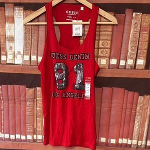 Guess Denim 81 Los Angeles Sequin Racerback Tank Top Red Size S NWT